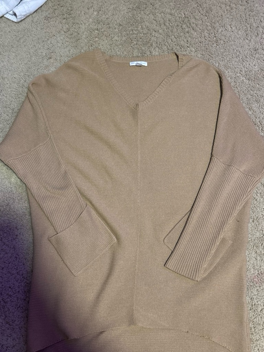 New York & Company Camel V-Neck Knit Sweater